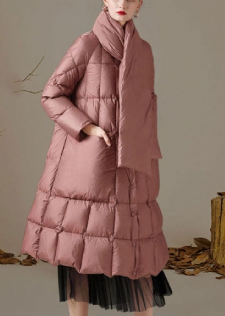 Dames Roze Opstaande Kraag Zakken Casual Winter Eendendons