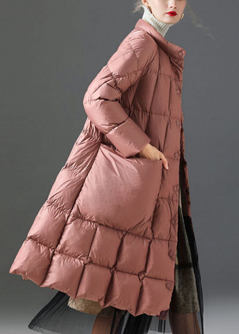 Dames Roze Opstaande Kraag Zakken Casual Winter Eendendons - Dames donsjacks