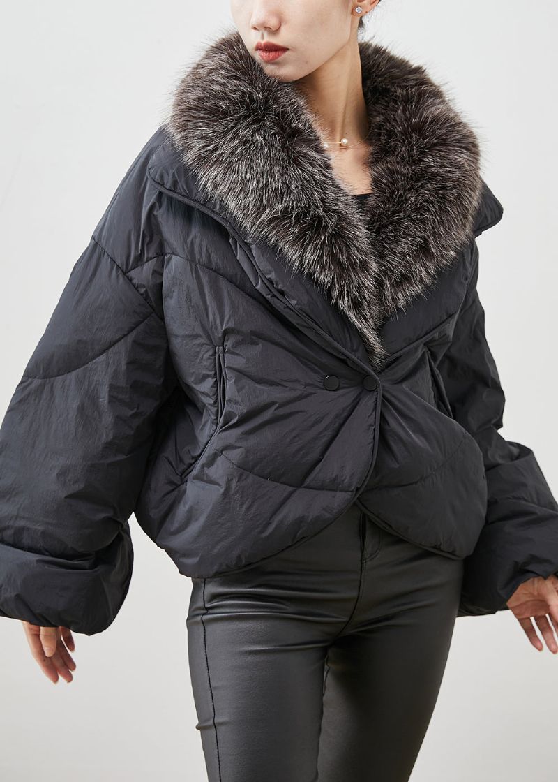 Dames Zwart Konijnenhaar Kraag Warm Eendendons Pufferjack Winter - Dames donsjacks