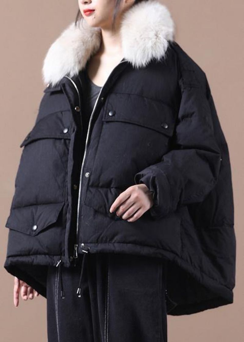 Dames Zwarte Warme Winterjas Plus Size Parka Nepbontkraag Trekkoord Elegante Jassen