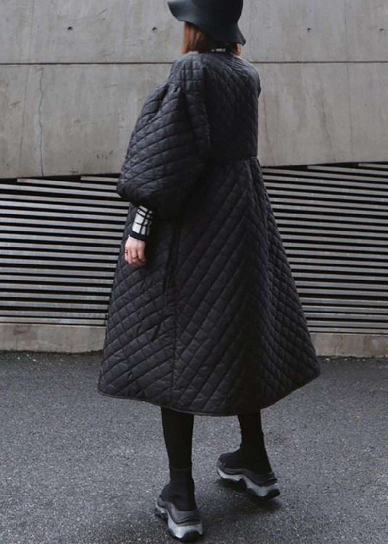 Dikke Oversized Warme Winterjassen Zwarte Damesparka's Met Lantaarnmouwen - Dames donsjacks