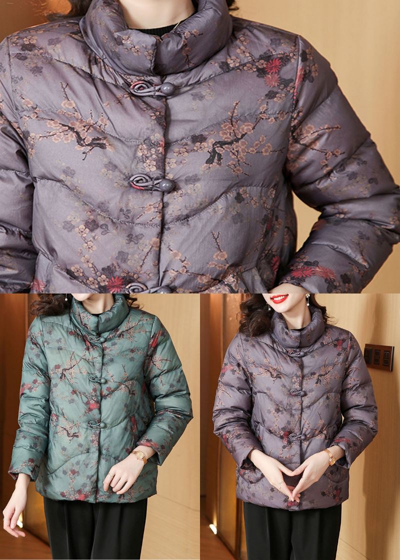 Dikke Parka Met Paarse Print En Lange Mouwen - Paars