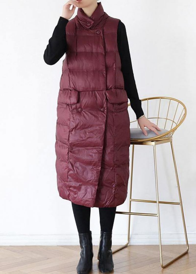 Dikke Plus Size Warme Winterjas Opstaande Kraag Winterjassen Bordeaux Mouwloze Parka's Voor Dames