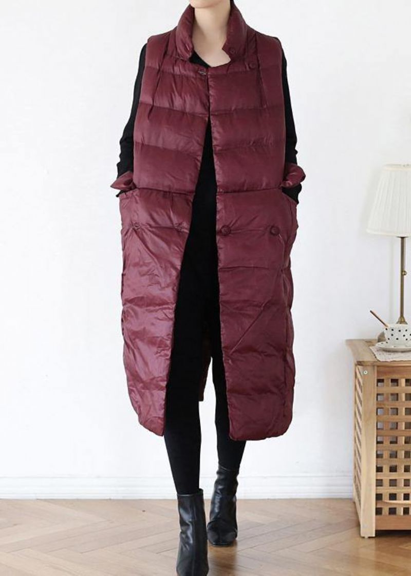 Dikke Plus Size Warme Winterjas Opstaande Kraag Winterjassen Bordeaux Mouwloze Parka's Voor Dames - Geelgroen