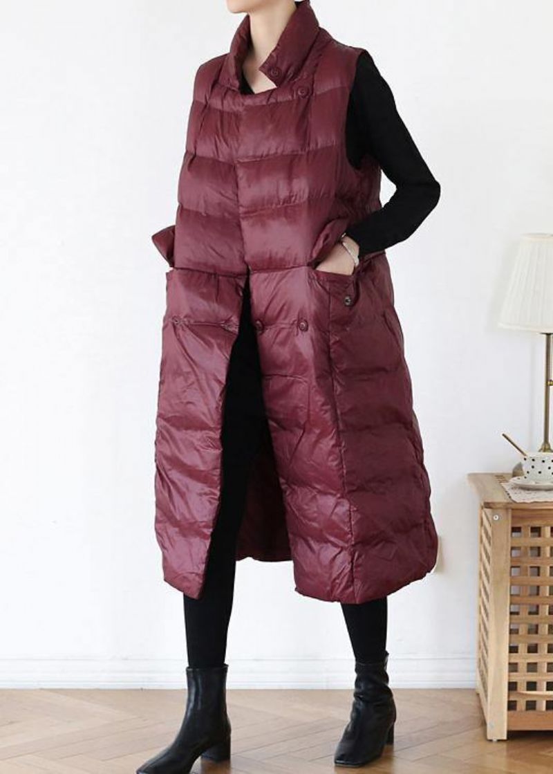 Dikke Plus Size Warme Winterjas Opstaande Kraag Winterjassen Bordeaux Mouwloze Parka's Voor Dames - Geelgroen