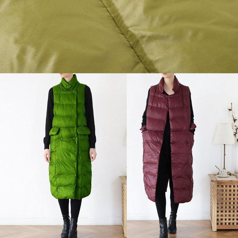 Dikke Plus Size Warme Winterjas Opstaande Kraag Winterjassen Bordeaux Mouwloze Parka's Voor Dames - Geelgroen