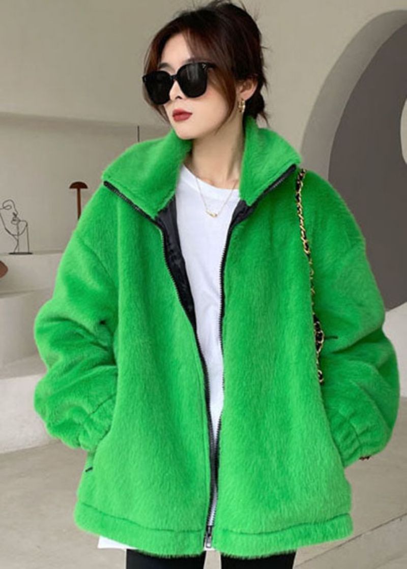 Diy Groene Zip Up Mink Fluwelen Dikke Winteroutwear