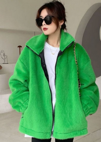 Diy Groene Zip Up Mink Fluwelen Dikke Winteroutwear