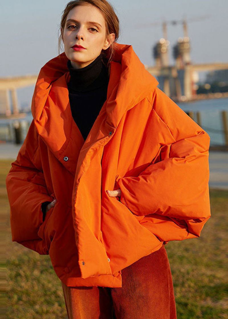 Diy Oranje Oversized Effen Kleur Eendendons Puffer Jas Met Capuchon Vleermuismouw