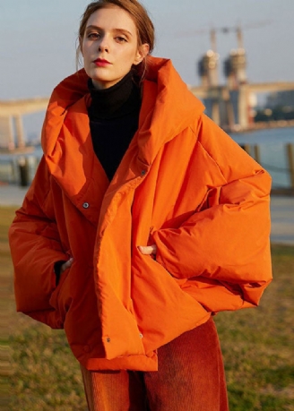 Diy Oranje Oversized Effen Kleur Eendendons Puffer Jas Met Capuchon Vleermuismouw