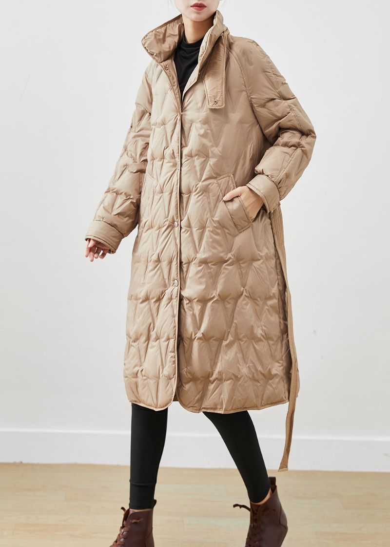 Eenvoudig Kaki Opstaande Kraag Met Stropdas In De Taille Duck Down Canada Goose Jack Winter - Dames donsjacks