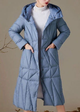 Eenvoudige Blauwe Knoopzakken Slim-fit Winter-eendendonsjassen