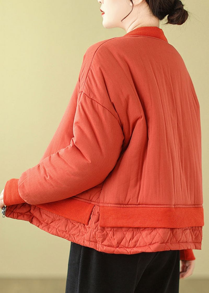 Eenvoudige Oranje Oversized Patchwork Fijn Katoen Gevulde Dames Witner Jassen - Dames donsjacks