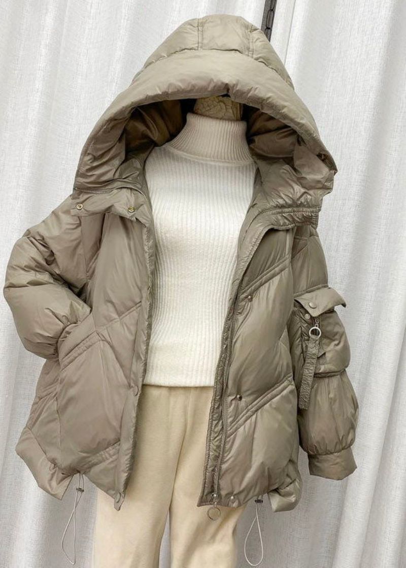 Elegant Beige Eenddonsjack Met Capuchon En Trekkoord Winter - Beige