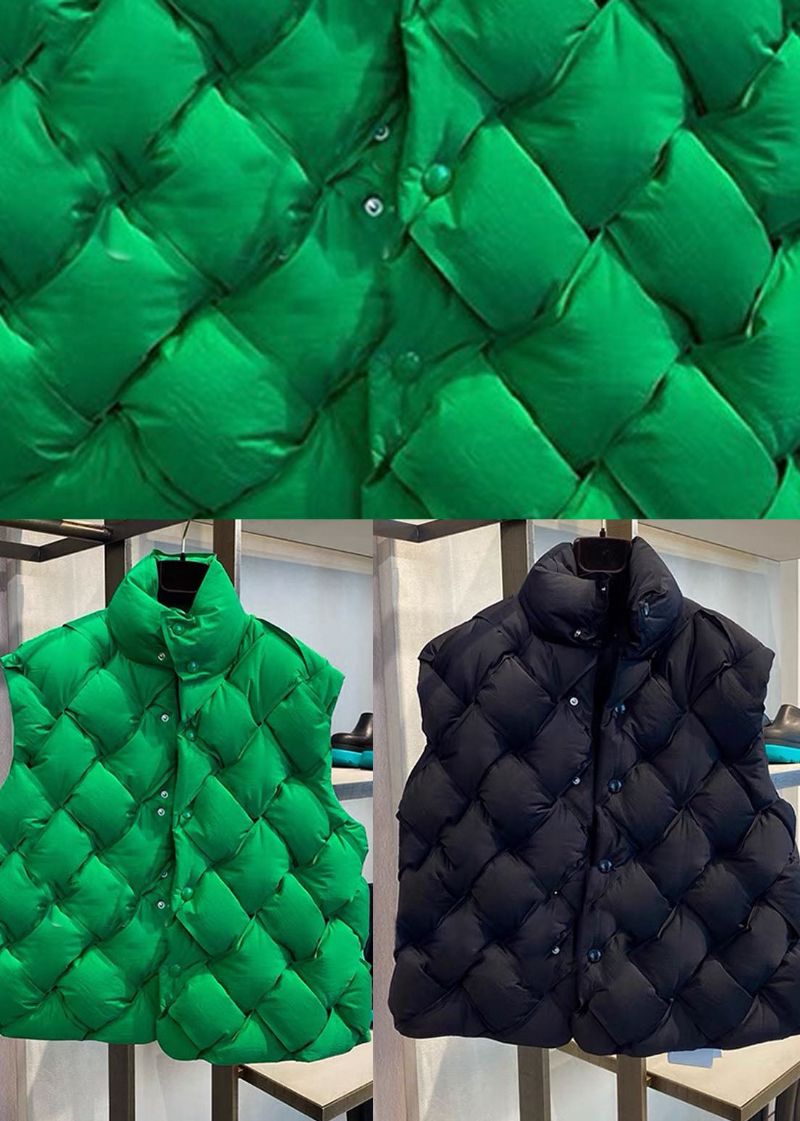 Elegant Eendendons Winterdonsvest Met Zwarte Knopen - Groen