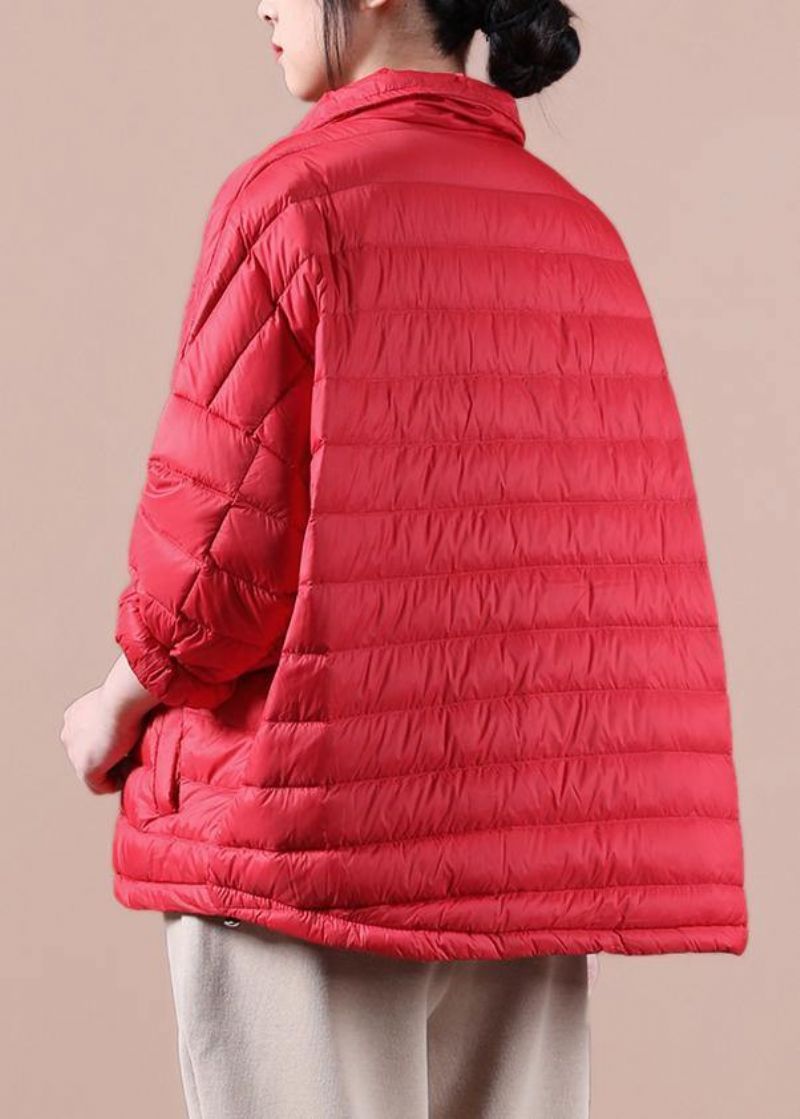 Elegant Plus Size Donsjack Overjas Rode Reverszakken Ganzendonsjas - Rood