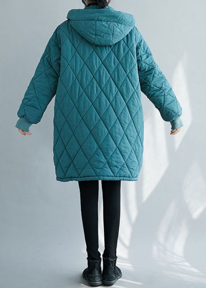 Elegante Blauwe Dikke Met Fijn Katoen Gevulde Parka Met Ritssluiting Winter - Blauw