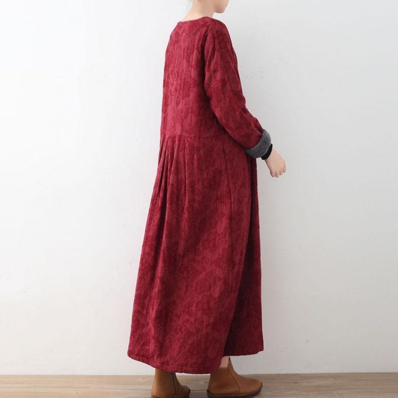 Elegante Bordeauxrode Katoenen Jassen Casual Maxi-jas Vintage Trenchcoat Dik - Bordeaux