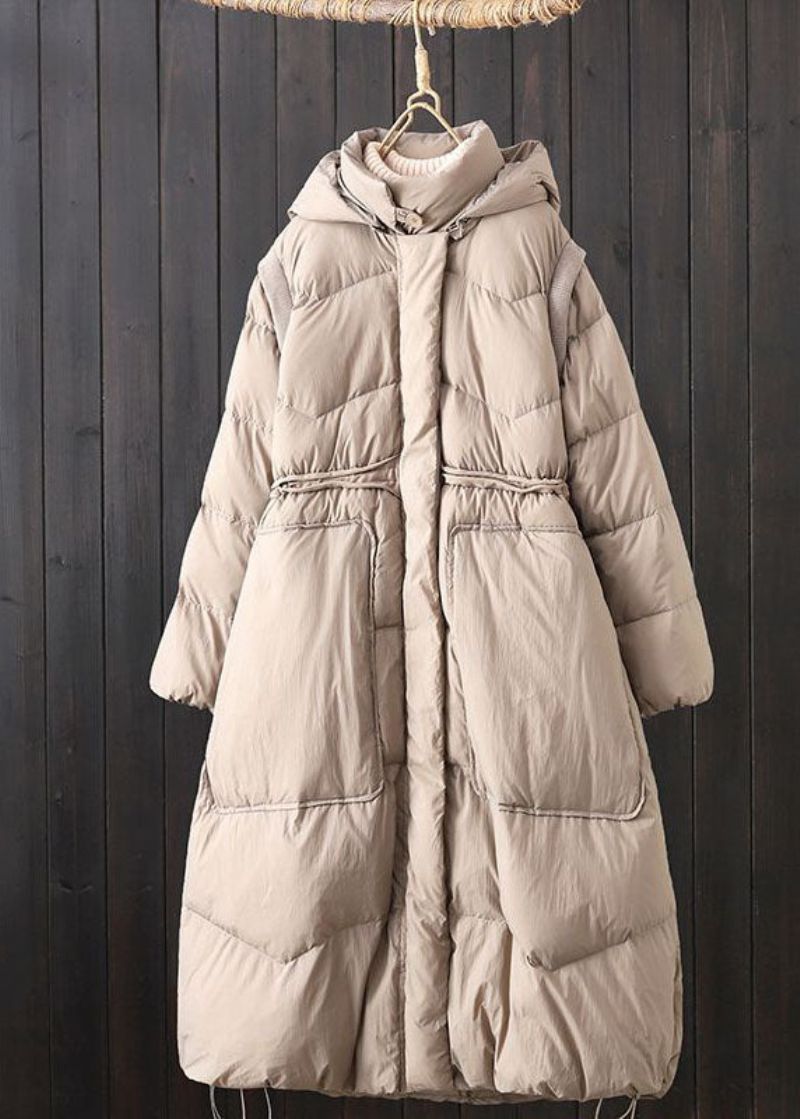 Elegante Bruine Capuchon Patchworkzakken Eendendons Puffer Winter - Dames donsjacks