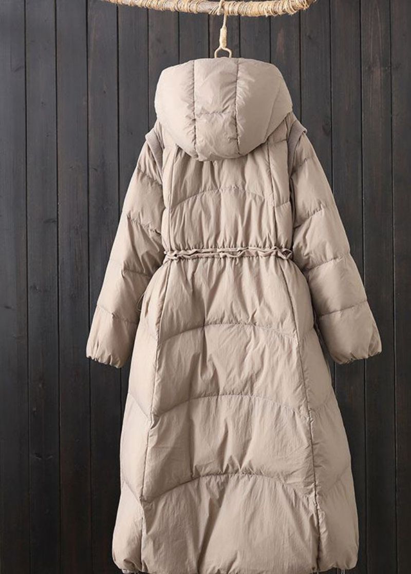 Elegante Bruine Capuchon Patchworkzakken Eendendons Puffer Winter - Dames donsjacks