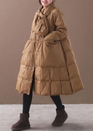 Elegante Kaki Winterparka's Casual Winterjas Met Capuchon En Dikke Uitloper