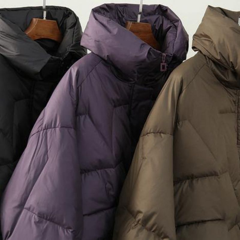 Elegante Oversized Sneeuwjassen Winteroutwear Chocoladekleurige Opstaande Kraag Donsjas Met Ritssluiting - Paars