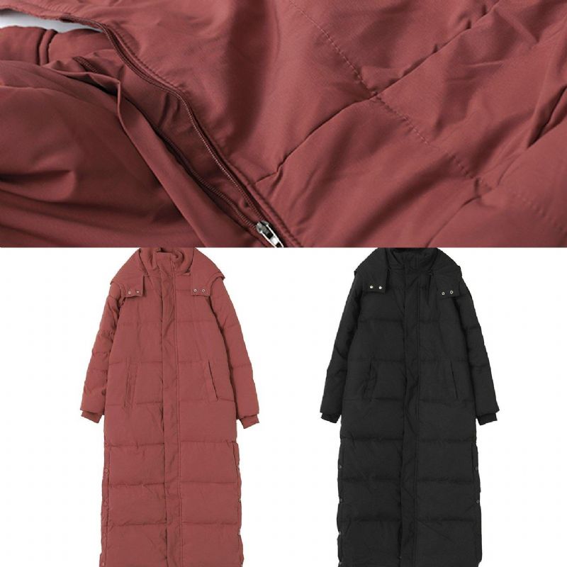 Elegante Oversized Warme Winterjas Uitloper Bordeauxrode Met Capuchon En Ritssluiting - Dames donsjacks