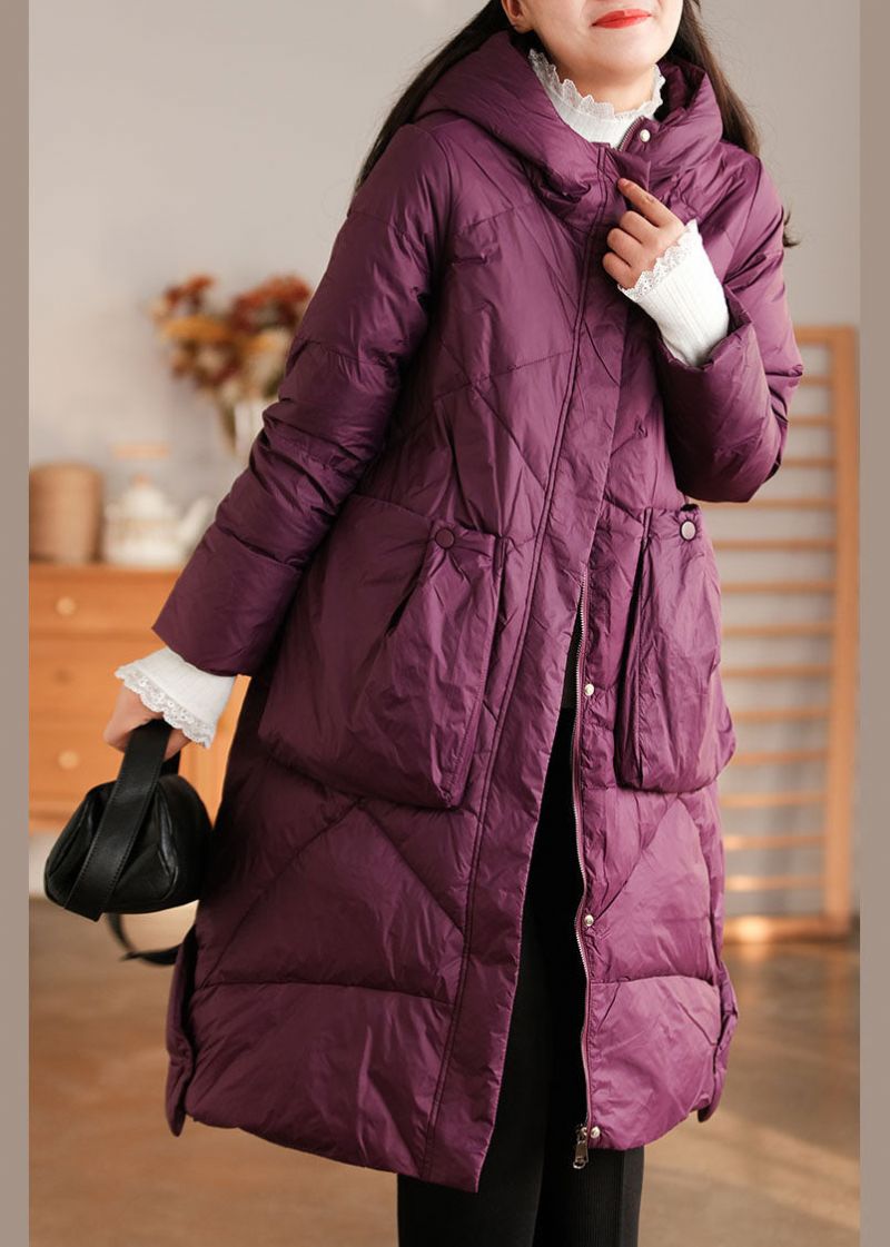 Elegante Paarse Capuchonzakken Eendendonsjas Winter - Dames donsjacks