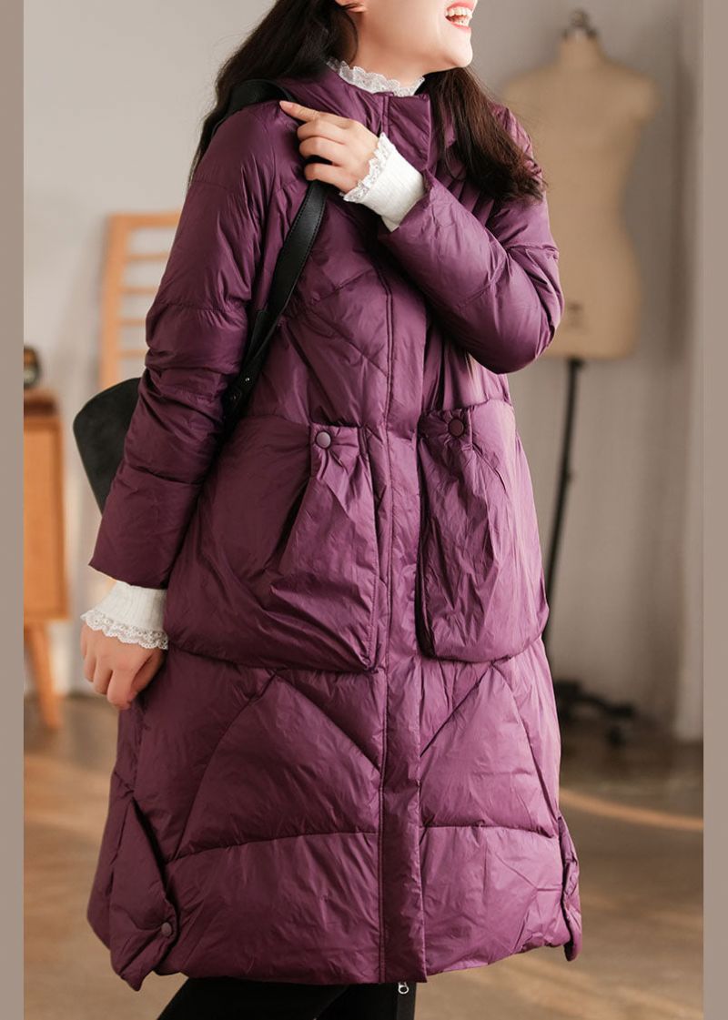 Elegante Paarse Capuchonzakken Eendendonsjas Winter - Dames donsjacks