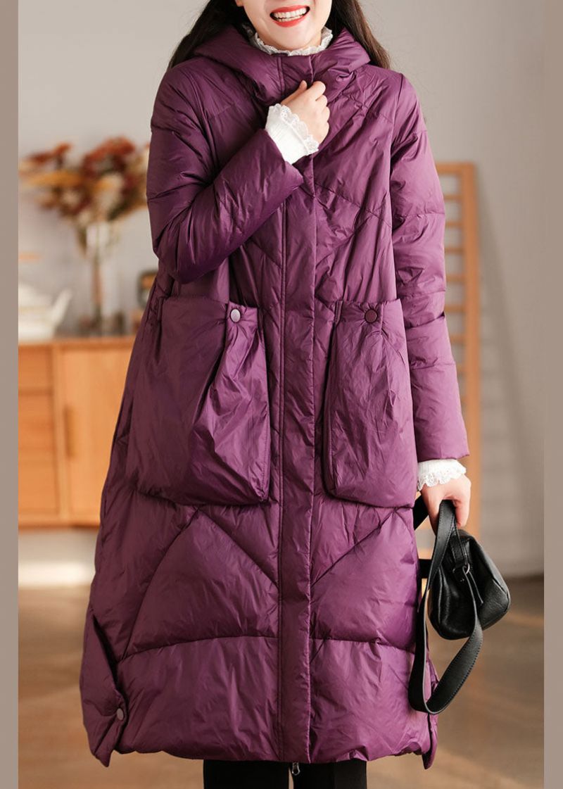 Elegante Paarse Capuchonzakken Eendendonsjas Winter - Dames donsjacks