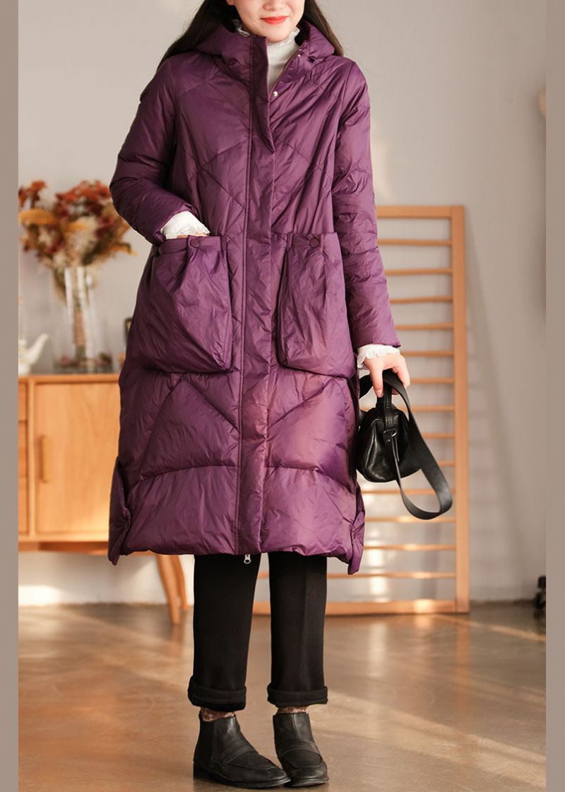 Elegante Paarse Capuchonzakken Eendendonsjas Winter - Dames donsjacks