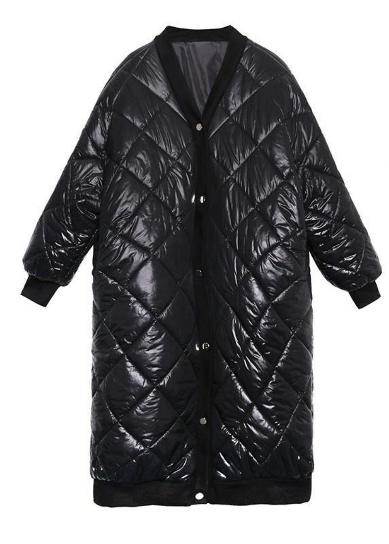 Elegante Plus Size Jas Winterjassen Zwarte V-hals Dikke Winterparka's - Dames donsjacks