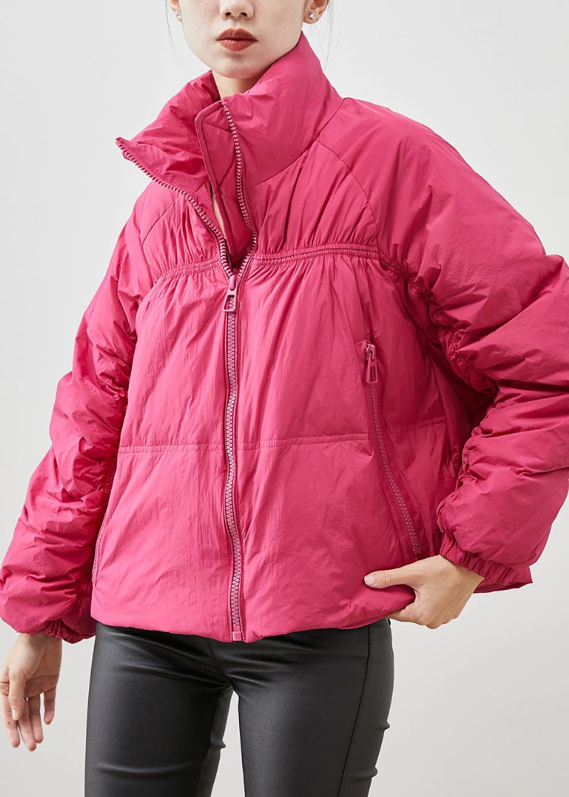 Elegante Roze Gerimpelde Eendendonsjas Met Rits Winter - Dames donsjacks