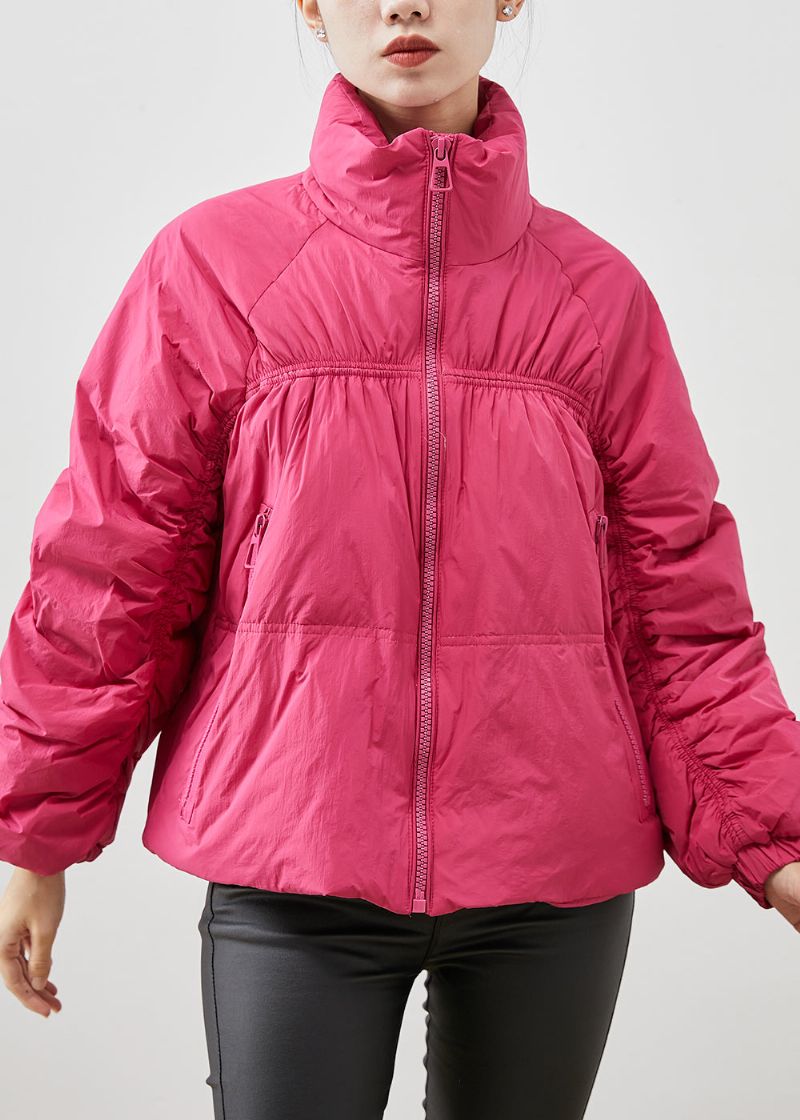 Elegante Roze Gerimpelde Eendendonsjas Met Rits Winter - Dames donsjacks