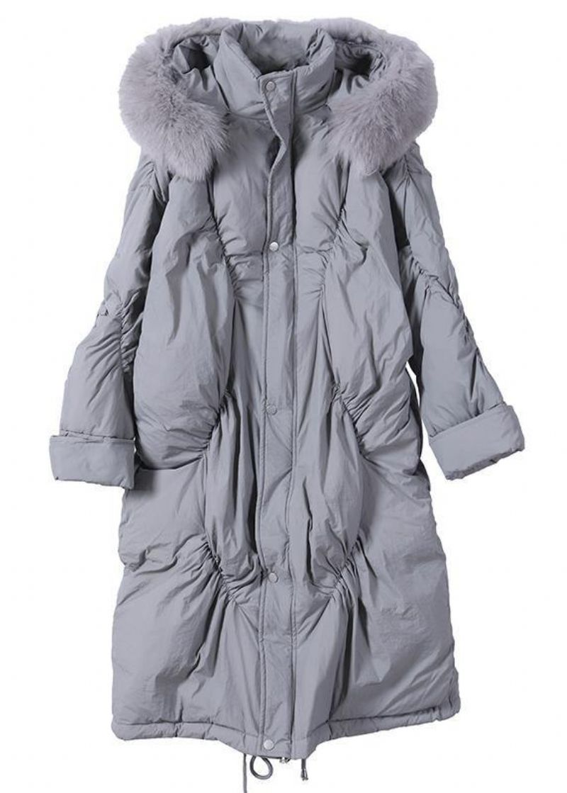 Elegante Trendy Grote Maten Sneeuwjassen Wintergrijze Ganzendonsjas Met Capuchon - Dames donsjacks