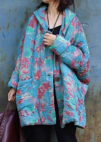 Fijn Oversized Donsjack Met Capuchon Winteruitloper Blauwe Prints Winter Casual Outfit