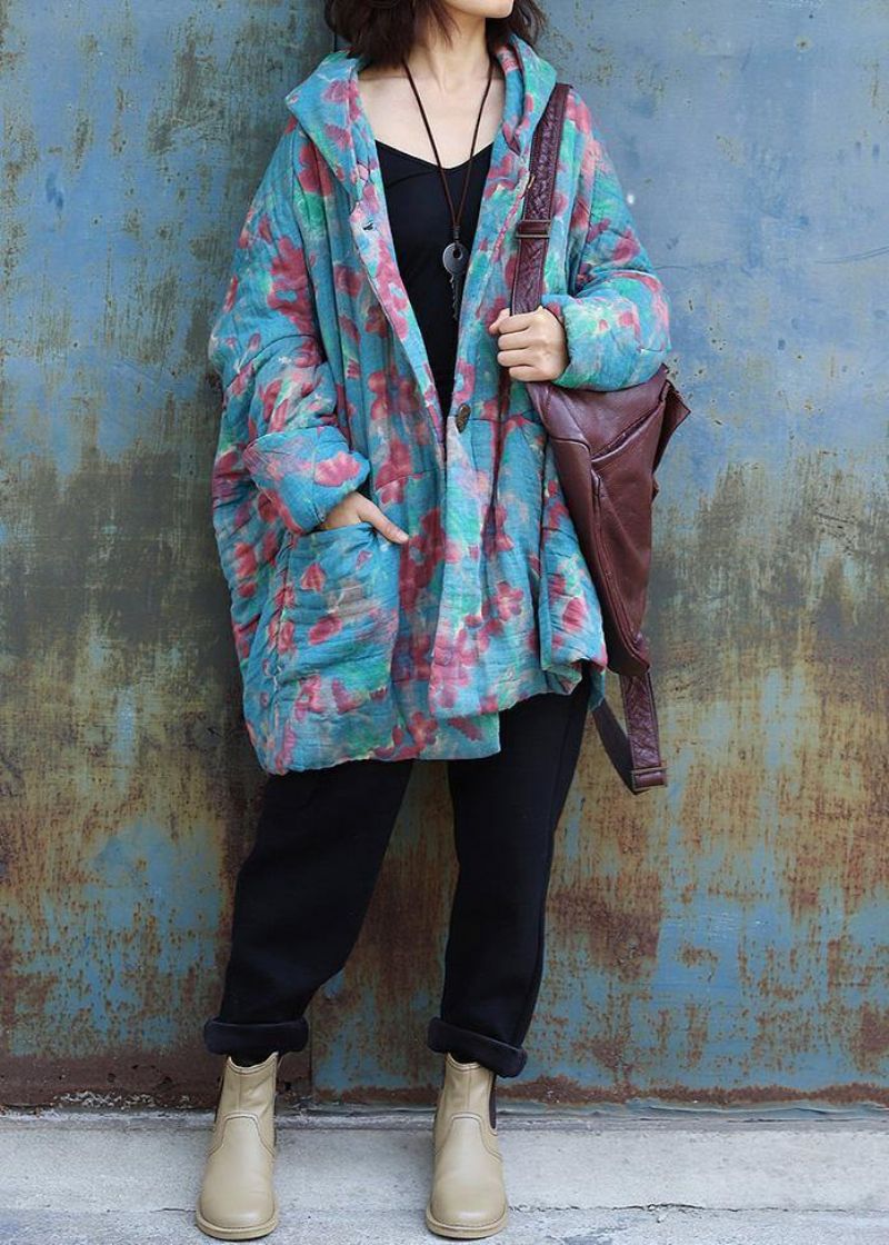 Fijn Oversized Donsjack Met Capuchon Winteruitloper Blauwe Prints Winter Casual Outfit - Dames donsjacks