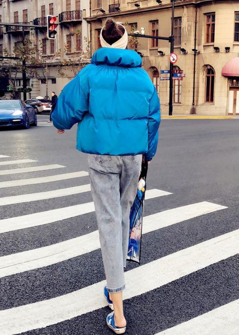 Fijne Blauwe Ganzendonsjas Plus Size Kleding Sneeuwjassen Opstaande Kraag Grote Zakken Jassen - Blauw