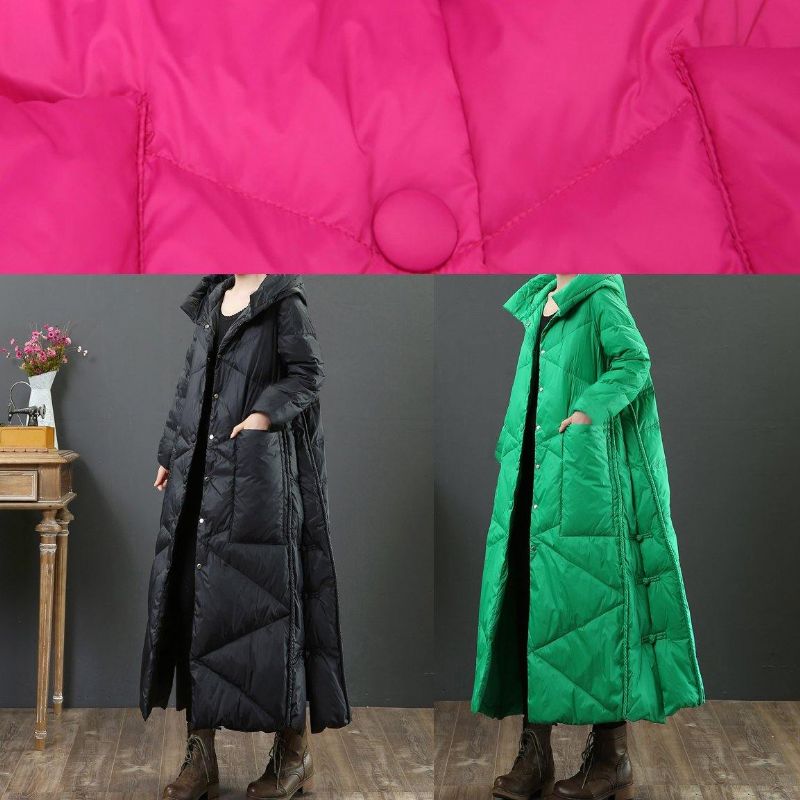 Fijne Groene Warme Winterjas Oversized Donsjack Met Capuchon En Button-down Damesjassen - Roze