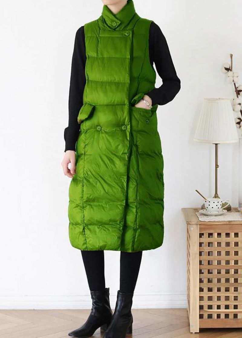 Fijne Groene Winterparka's Aan De Achterkant Plus Size Kleding Winterjas Opstaande Kraag Mouwloze Winteruitloper