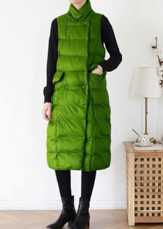 Fijne Groene Winterparka's Aan De Achterkant Plus Size Kleding Winterjas Opstaande Kraag Mouwloze Winteruitloper