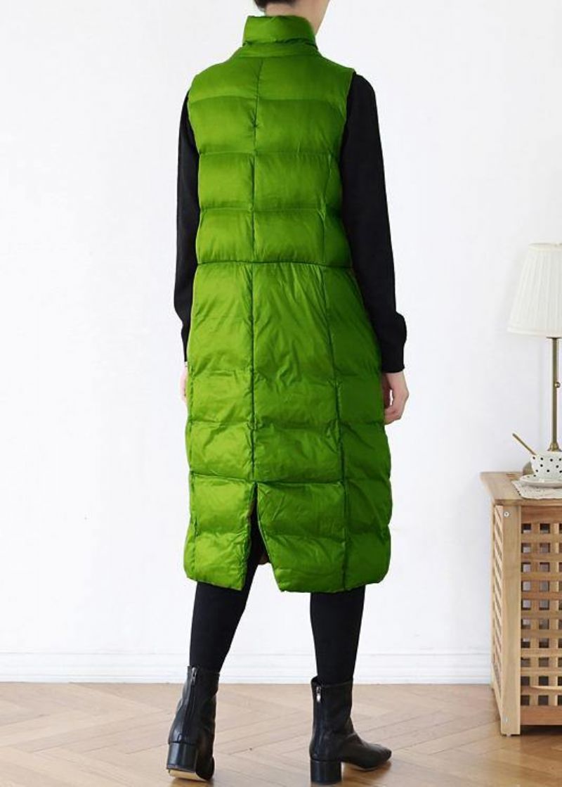 Fijne Groene Winterparka's Aan De Achterkant Plus Size Kleding Winterjas Opstaande Kraag Mouwloze Winteruitloper - Geelgroen