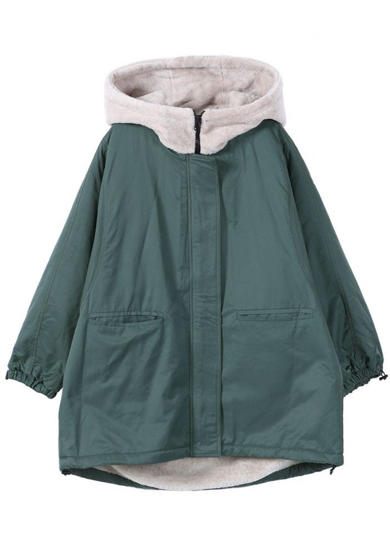 Fijne Groene Zakken Met Rits En Patchwork Fleece Met Wol Gevoerde Parka-jas Winter - Dames donsjacks