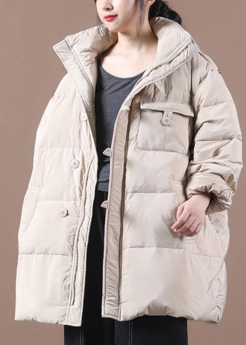 Fijne Kaki Plus Size Kledingparka Met Capuchon En Ritssluiting. Elegante Winteroutwear - Zwart