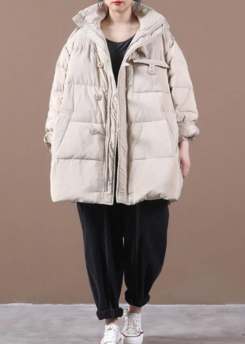 Fijne Kaki Plus Size Kledingparka Met Capuchon En Ritssluiting. Elegante Winteroutwear - Zwart