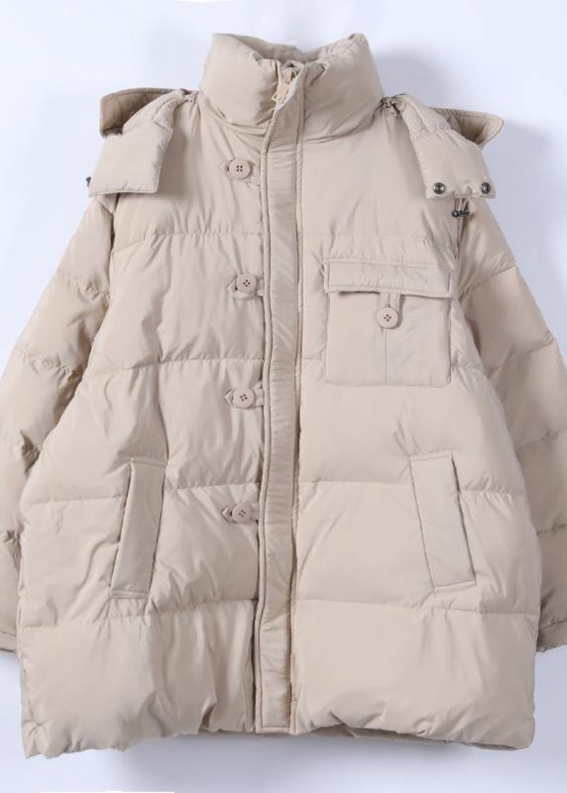 Fijne Kaki Plus Size Kledingparka Met Capuchon En Ritssluiting. Elegante Winteroutwear - Zwart