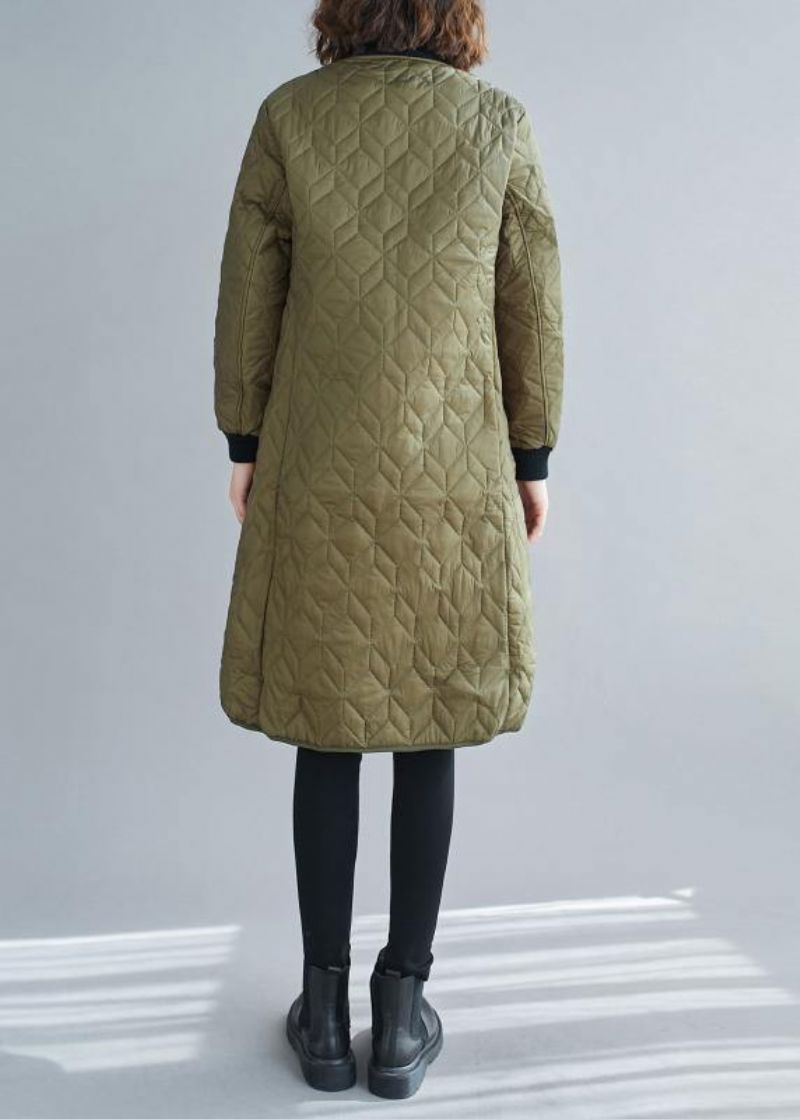 Fijne Legergroene Winterjassen Trendy Grote Maten Sneeuwjas Met O-hals En Ritssluiting - Dames donsjacks