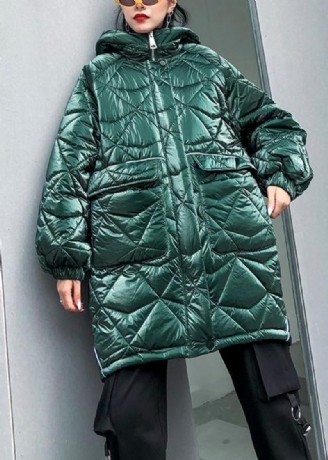 Fijne Oversized Winterjas Groene Parka Met Capuchon En Ritssluiting Voor Dames