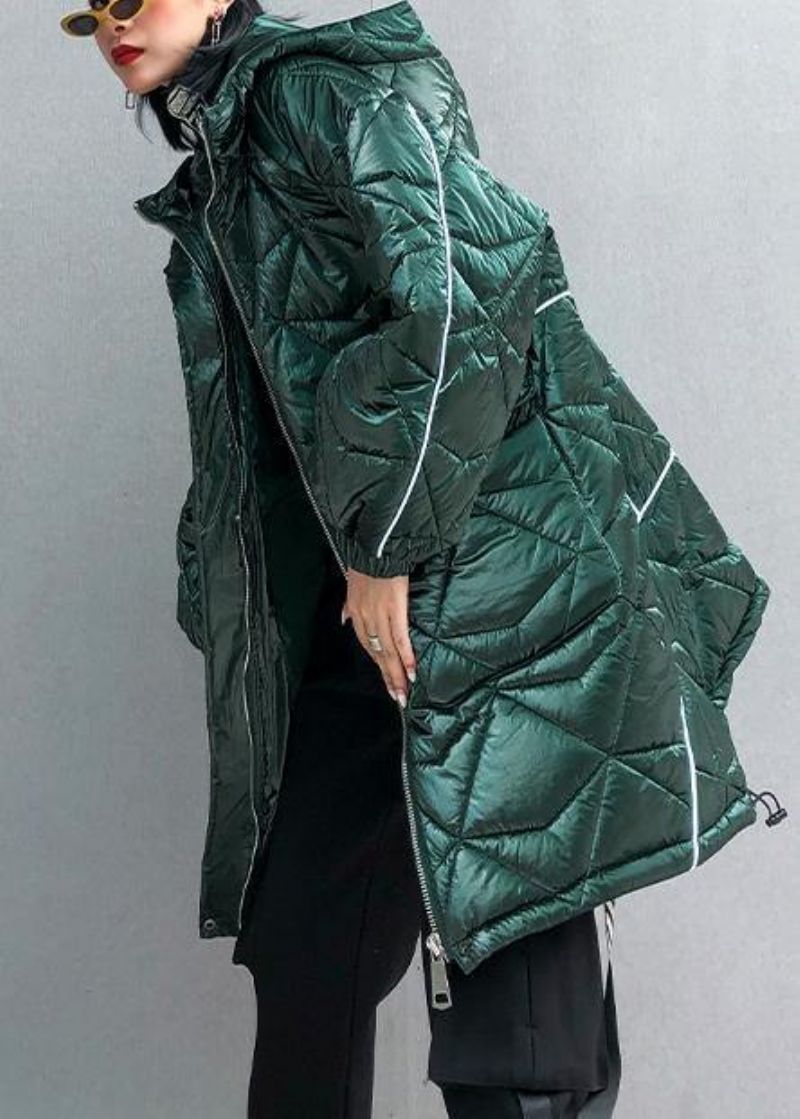 Fijne Oversized Winterjas Groene Parka Met Capuchon En Ritssluiting Voor Dames - Groen