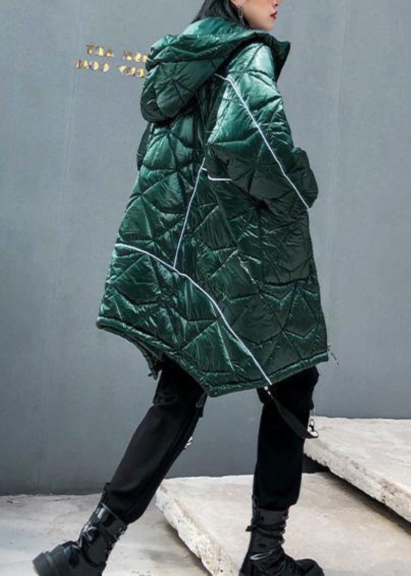 Fijne Oversized Winterjas Groene Parka Met Capuchon En Ritssluiting Voor Dames - Groen